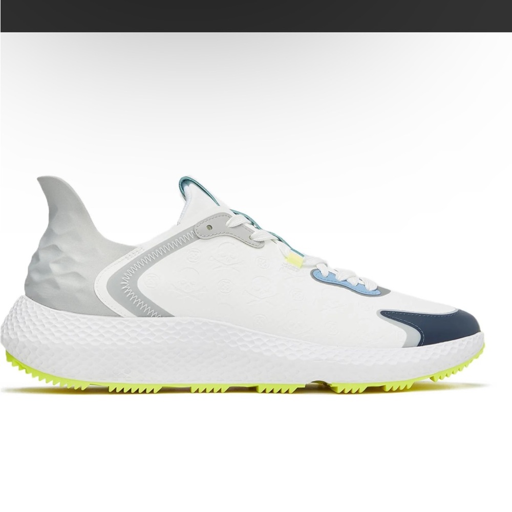 G/FORE White, Gray & Navy Athletic Golf Sneaker with Lime Sole